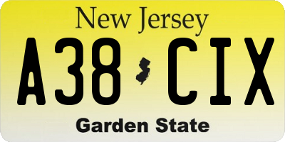 NJ license plate A38CIX