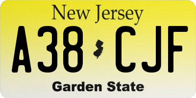 NJ license plate A38CJF
