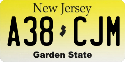 NJ license plate A38CJM
