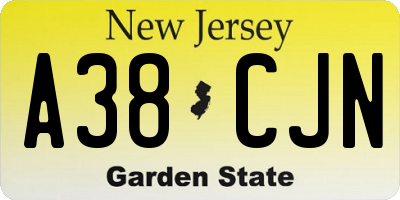 NJ license plate A38CJN