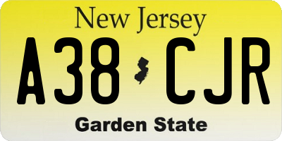 NJ license plate A38CJR