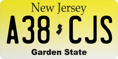 NJ license plate A38CJS