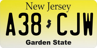 NJ license plate A38CJW