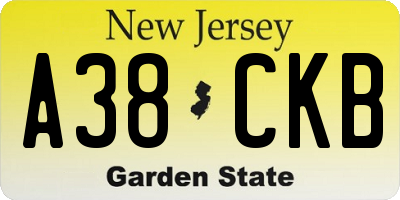 NJ license plate A38CKB