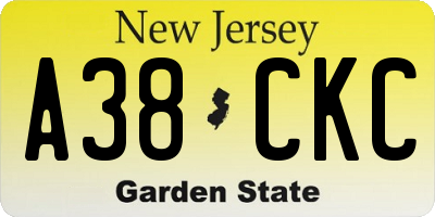 NJ license plate A38CKC