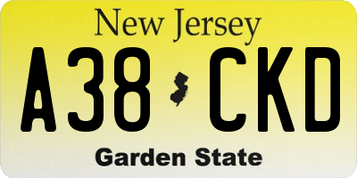 NJ license plate A38CKD