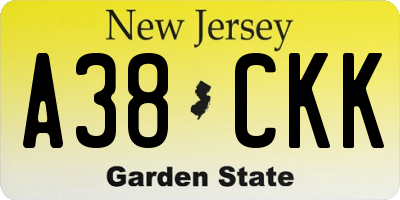 NJ license plate A38CKK