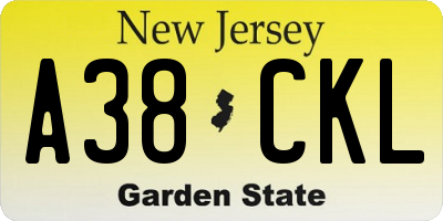 NJ license plate A38CKL