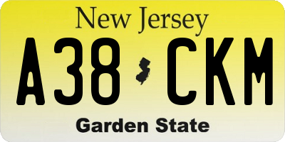 NJ license plate A38CKM