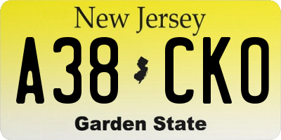 NJ license plate A38CKO