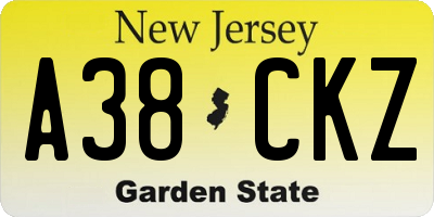 NJ license plate A38CKZ