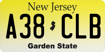 NJ license plate A38CLB