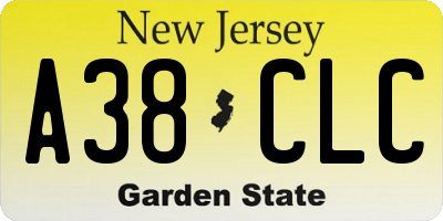 NJ license plate A38CLC