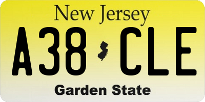 NJ license plate A38CLE