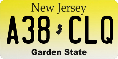 NJ license plate A38CLQ