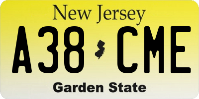 NJ license plate A38CME