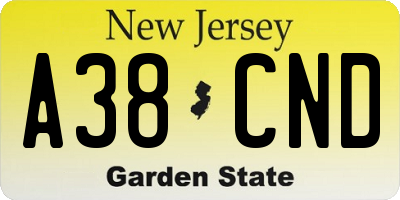 NJ license plate A38CND