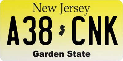 NJ license plate A38CNK