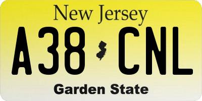 NJ license plate A38CNL