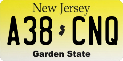 NJ license plate A38CNQ