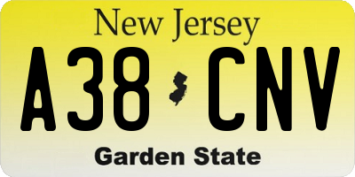 NJ license plate A38CNV