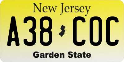 NJ license plate A38COC