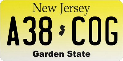 NJ license plate A38COG