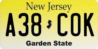 NJ license plate A38COK