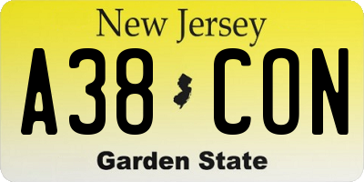 NJ license plate A38CON