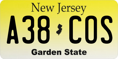 NJ license plate A38COS