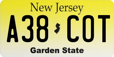 NJ license plate A38COT