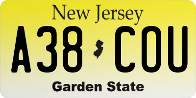 NJ license plate A38COU