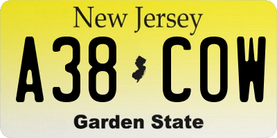 NJ license plate A38COW