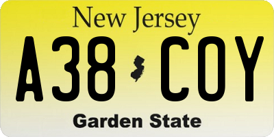 NJ license plate A38COY