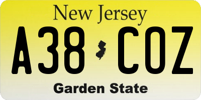NJ license plate A38COZ