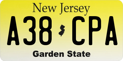 NJ license plate A38CPA