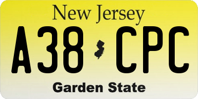 NJ license plate A38CPC
