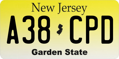 NJ license plate A38CPD