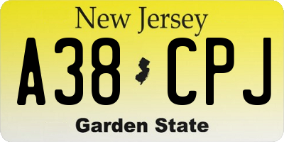 NJ license plate A38CPJ