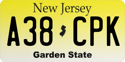 NJ license plate A38CPK