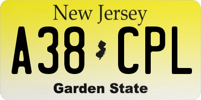 NJ license plate A38CPL