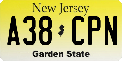 NJ license plate A38CPN