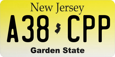 NJ license plate A38CPP