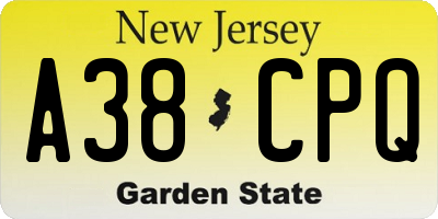 NJ license plate A38CPQ