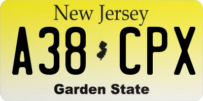 NJ license plate A38CPX