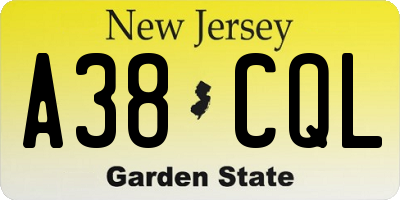 NJ license plate A38CQL