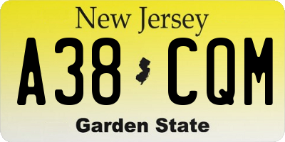 NJ license plate A38CQM