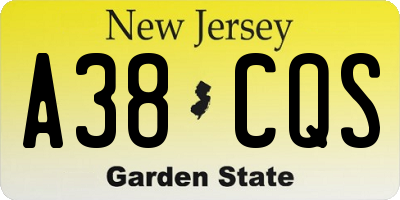 NJ license plate A38CQS