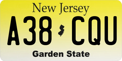 NJ license plate A38CQU