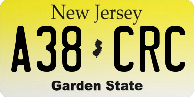 NJ license plate A38CRC